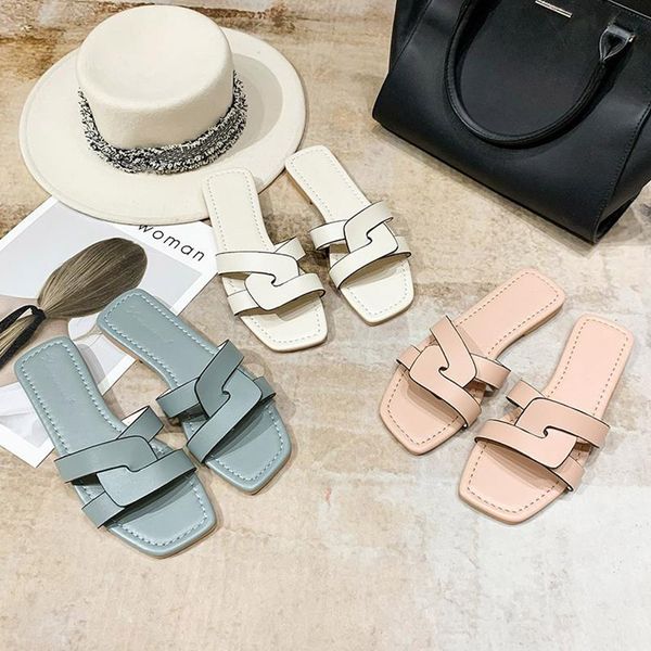 tx005 summer fashion solid color pu leather women's sandals slippers white blue pink for outdoor wearing flat bottom flip flops, Black